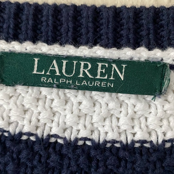 Ralph Lauren Women’s Navy&White Striped VNeck Relaxed LongSleeve Sweater Medium - Picture 3 of 16